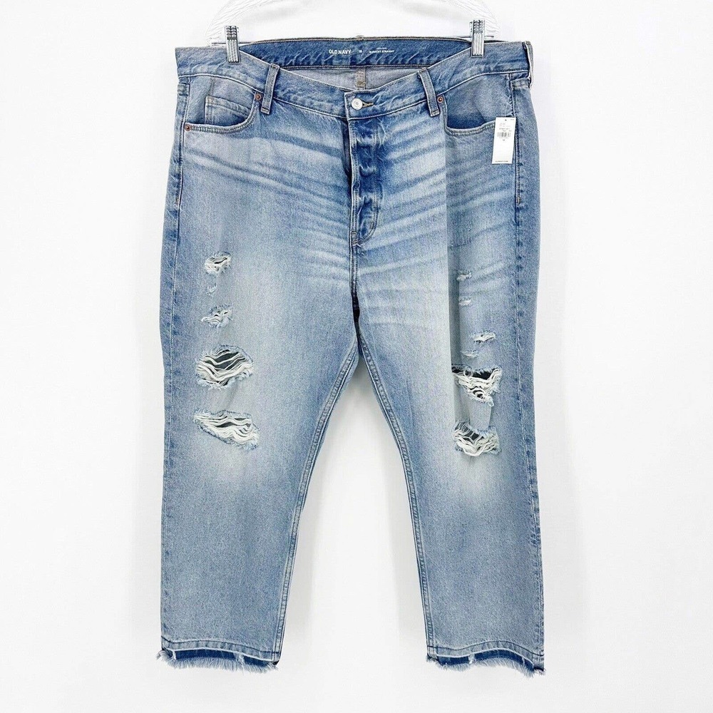 Old Navy Jeans Sz 18 High Waisted Slouchy Straight Cut-Off Light Wash Button Fly
